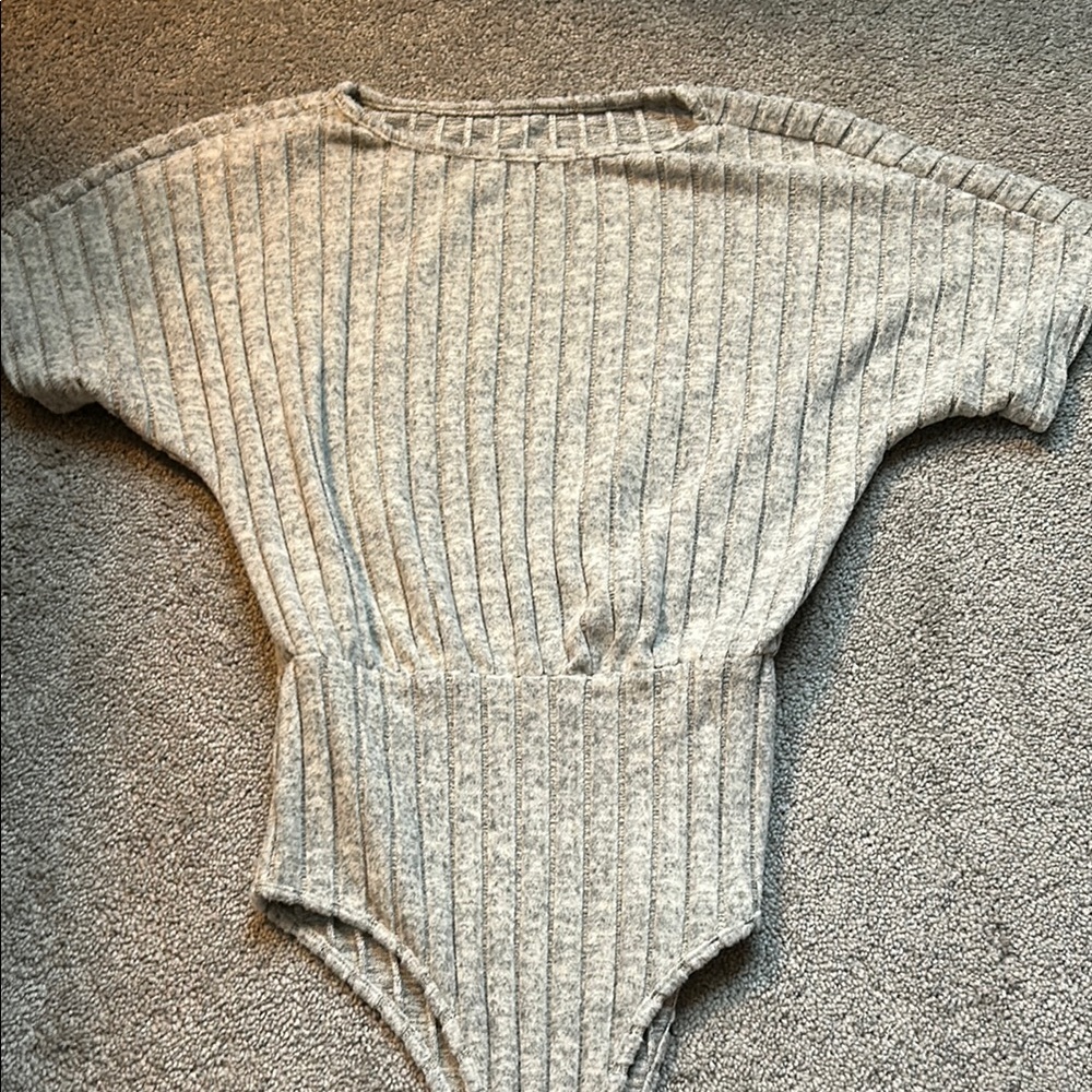 SHEIN Gray Ribbed Knit Bodysuit
